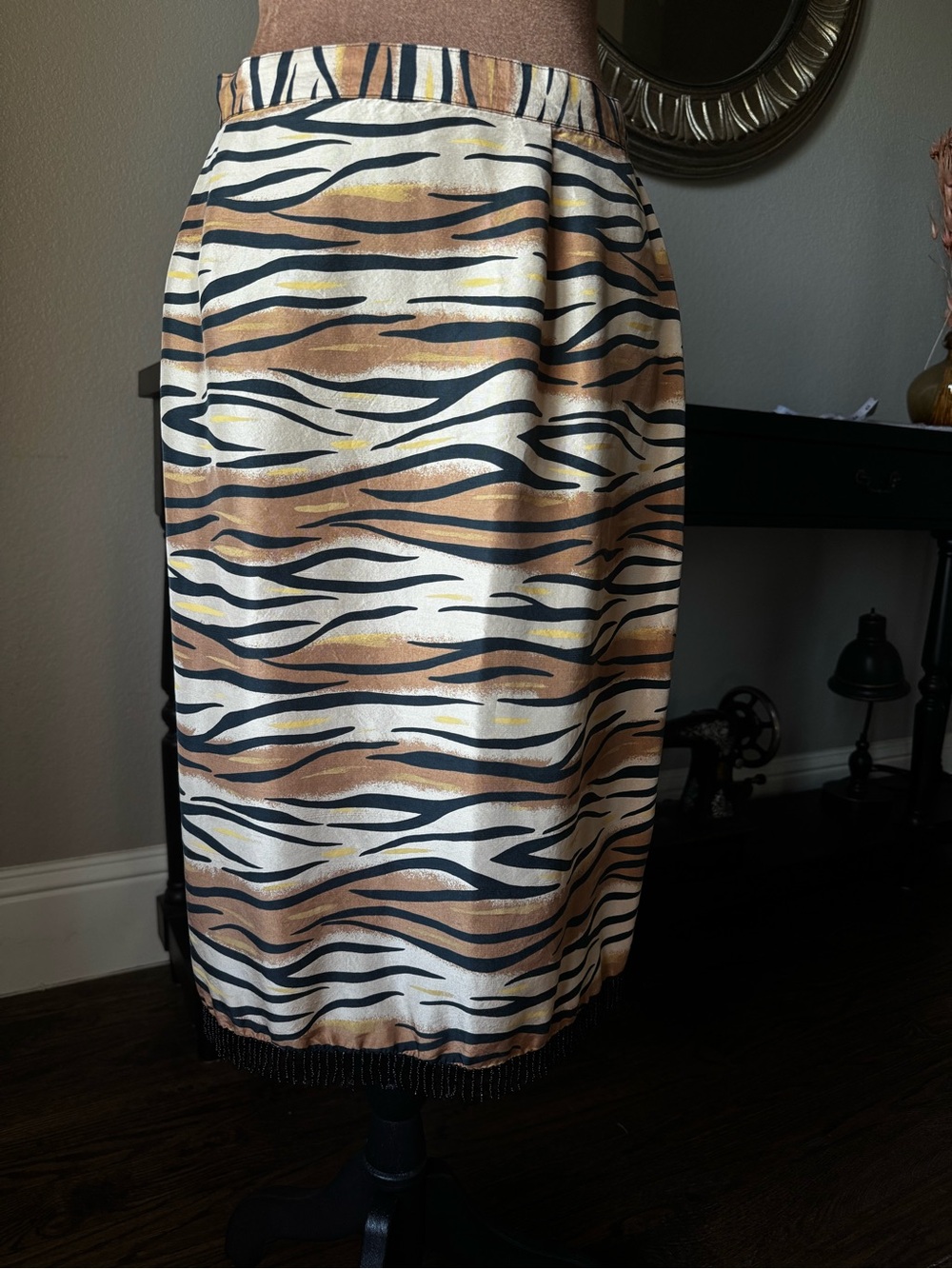 SilkLand Tiger-Stripe Silk Pencil Skirt FLAWED Plus size 16